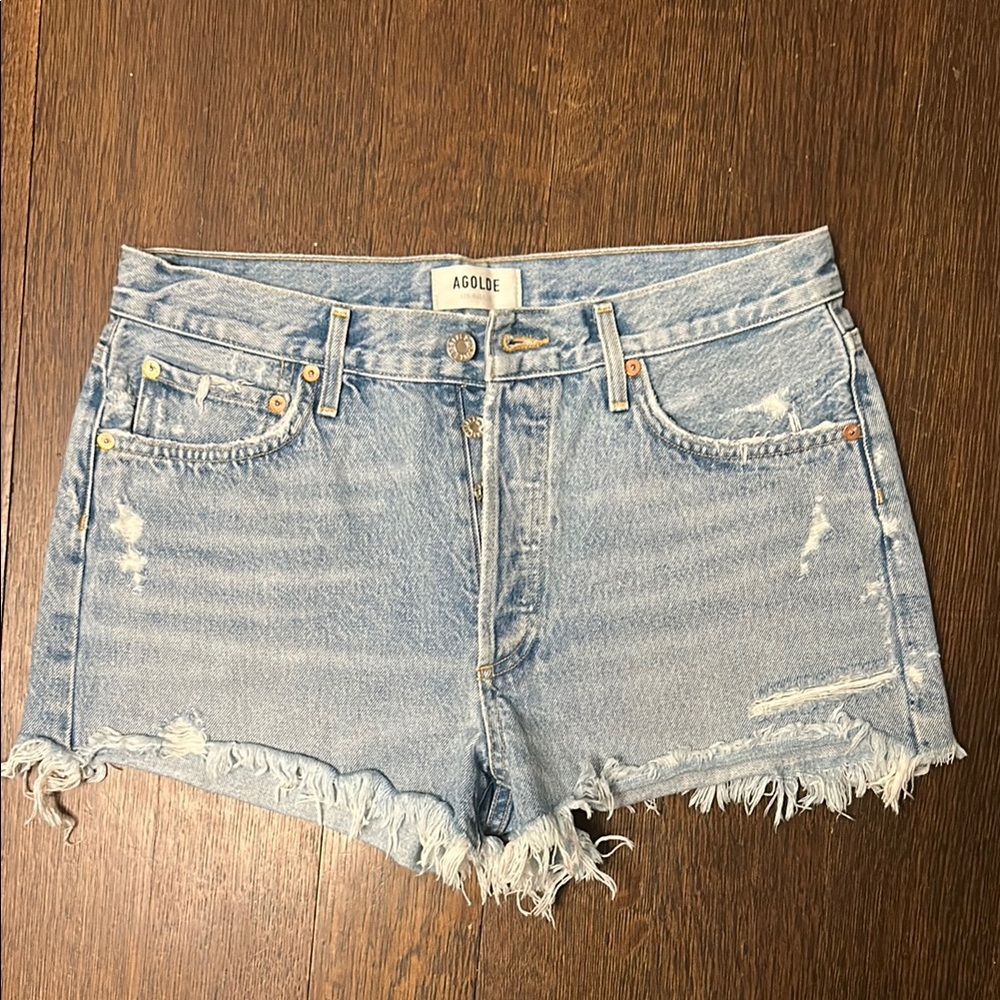 Agolde Blue Jean Shorts High-Waisted Distressed